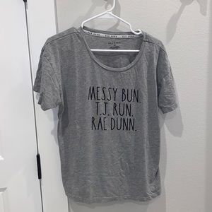 EUC Rae Dunn Funny Classic Tee T-Shirt Top Short Sleeves Messy Bun TJ Run